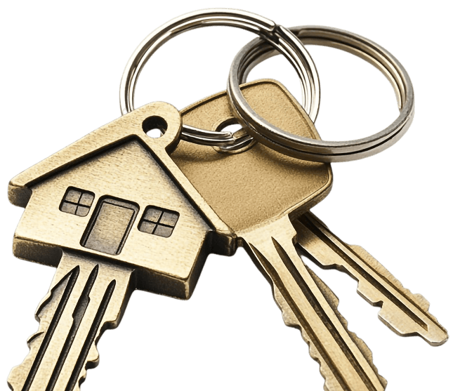 Trousseau de clés dorées avec porte-clés en forme de maison symbolisant l’achat immobilier